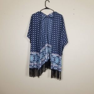 Charlotte Russe Open Front Fringe Kimono Med